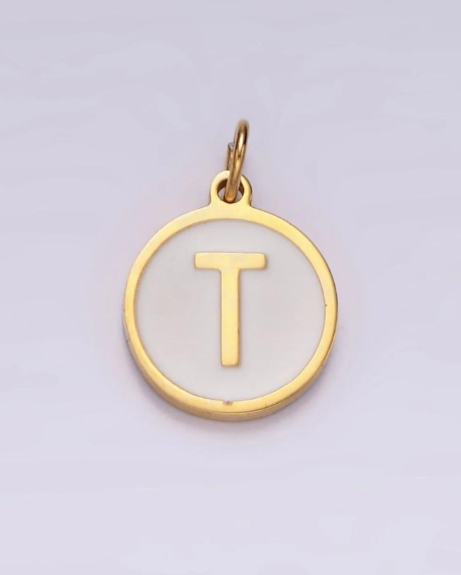 Round White Enamel Initial Charm