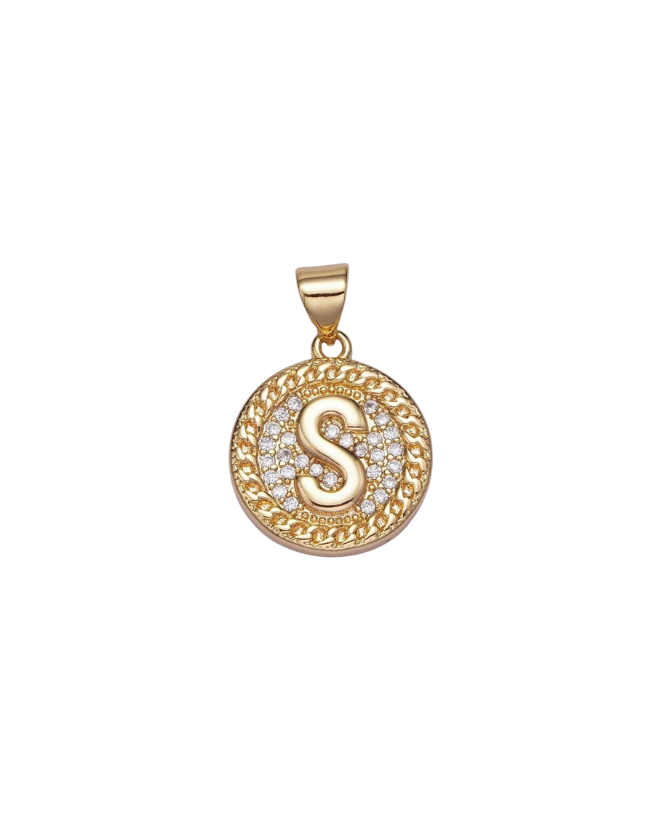 Gold Pave Coin Initial Charm