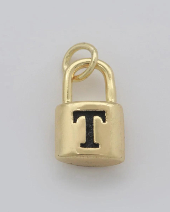 Gold Padlock Initial Charm