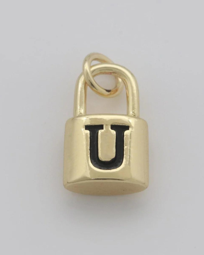 Gold Padlock Initial Charm