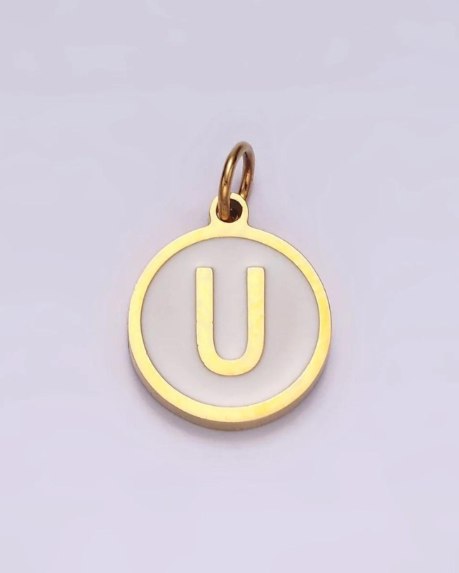 Round White Enamel Initial Charm