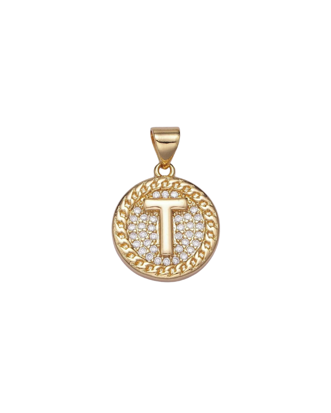 Gold Pave Coin Initial Charm