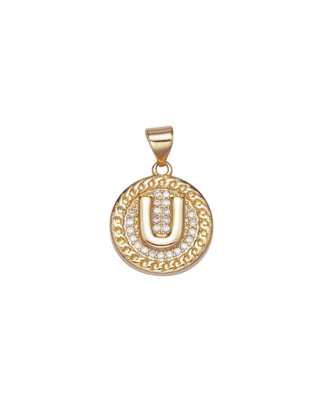 Gold Pave Coin Initial Charm
