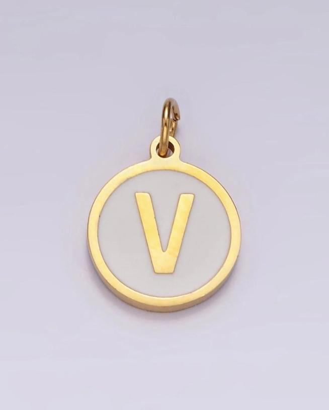 Round White Enamel Initial Charm
