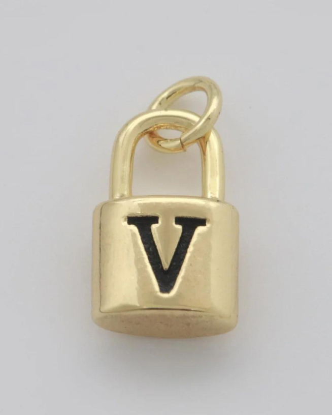Gold Padlock Initial Charm