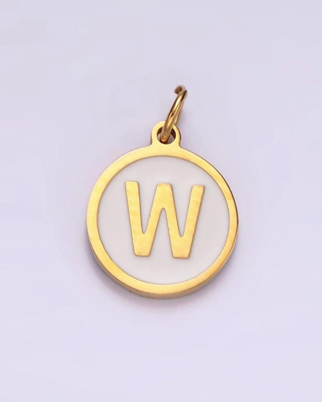 Round White Enamel Initial Charm
