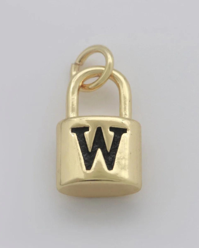 Gold Padlock Initial Charm