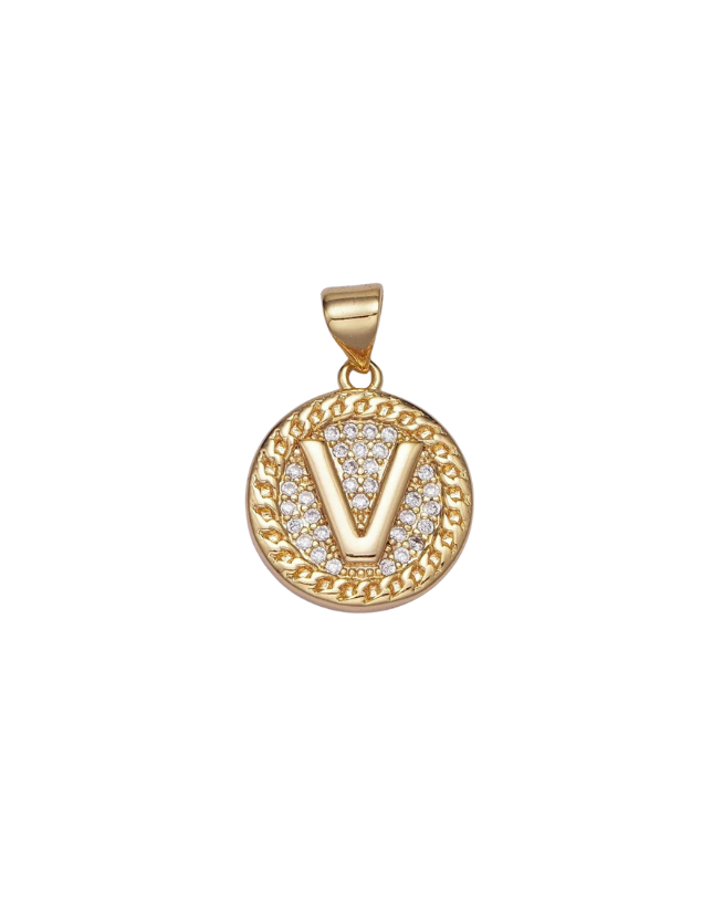 Gold Pave Coin Initial Charm