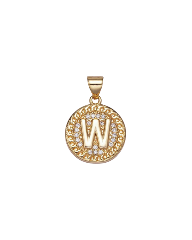 Gold Pave Coin Initial Charm