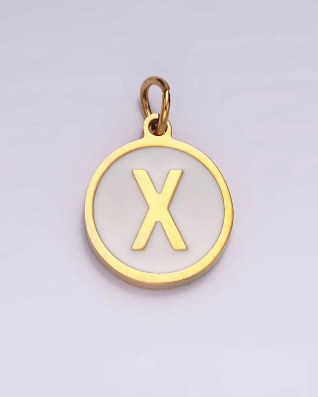 Round White Enamel Initial Charm