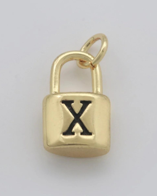 Gold Padlock Initial Charm
