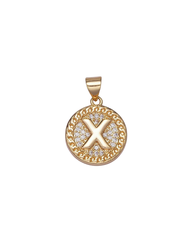 Gold Pave Coin Initial Charm