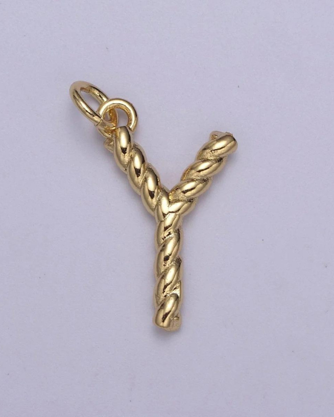Gold Twisted Initial Charm