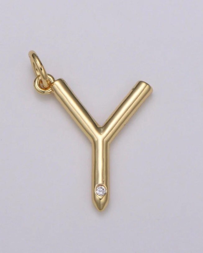 Gold Minimalist CZ Initial Charm