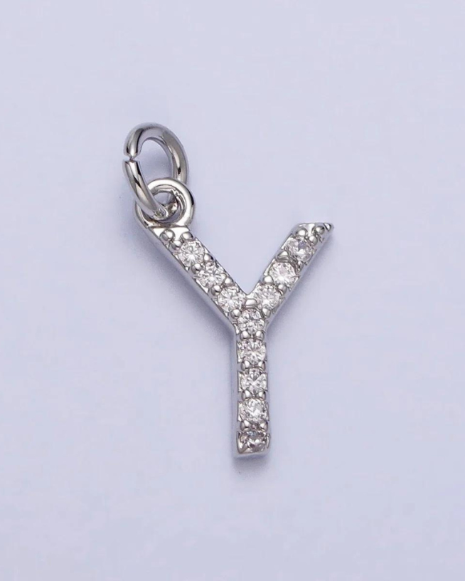 Silver CZ Initial Charm