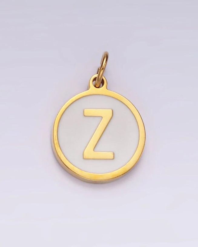 Round White Enamel Initial Charm
