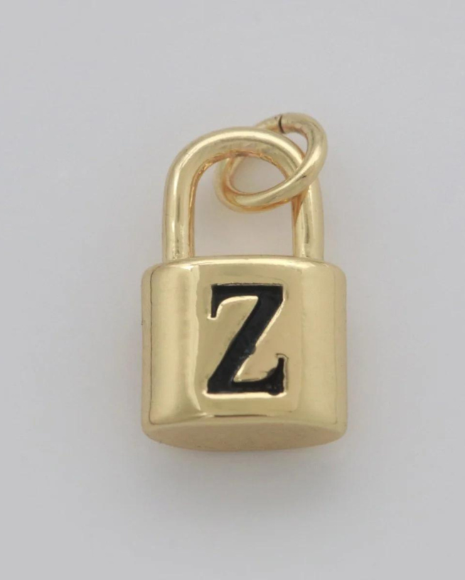 Gold Padlock Initial Charm