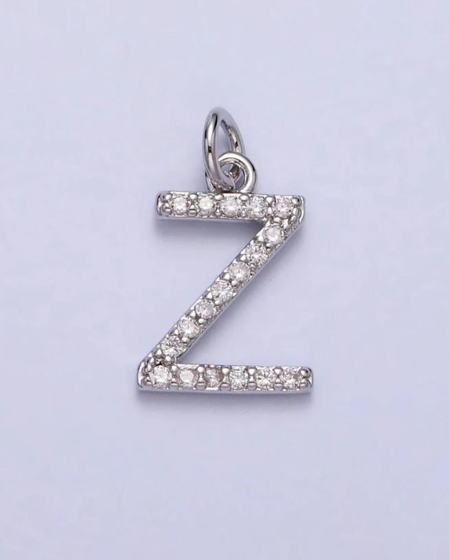 Silver CZ Initial Charm
