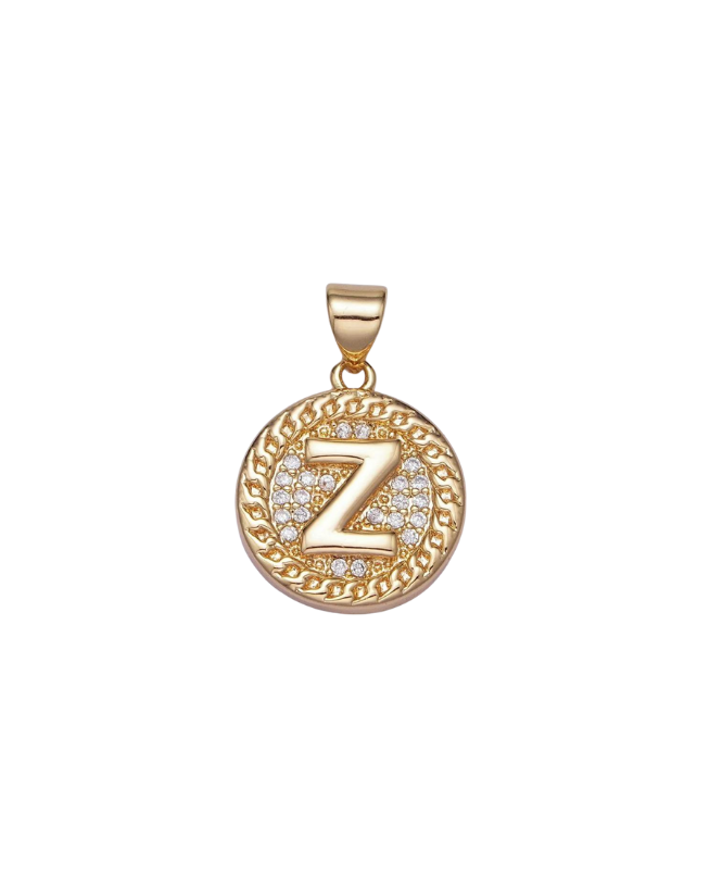 Gold Pave Coin Initial Charm