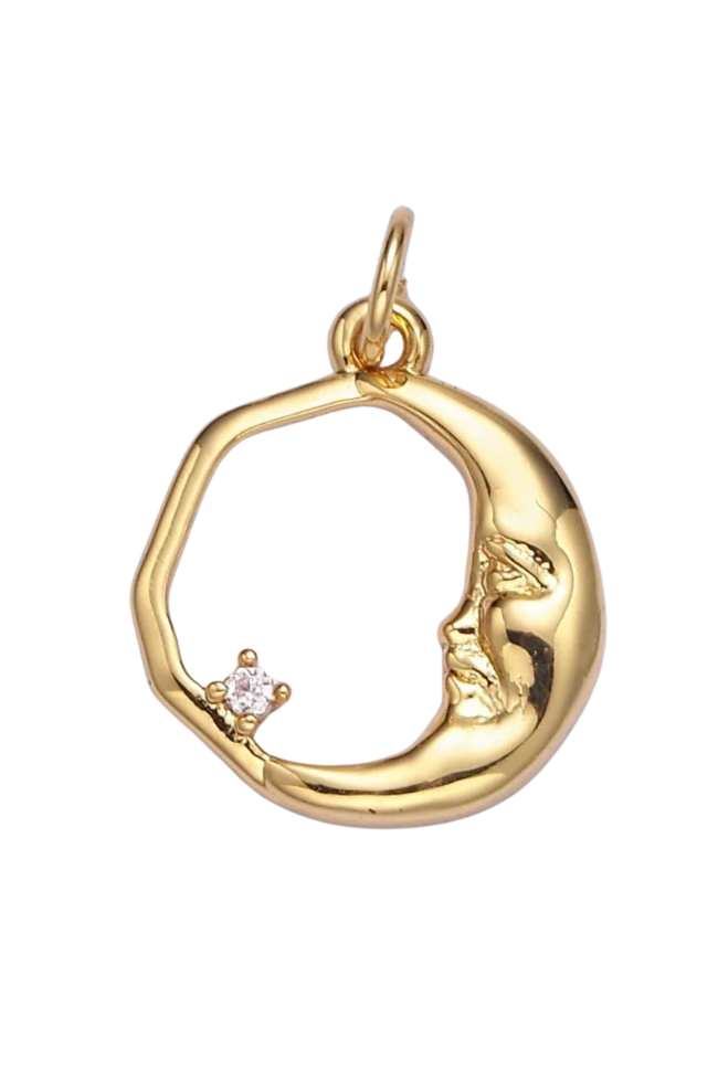 Open Crescent Moon Face Charm