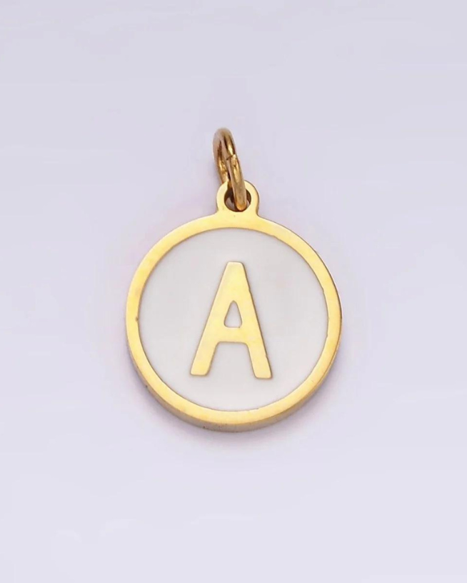 Round White Enamel Initial Charm