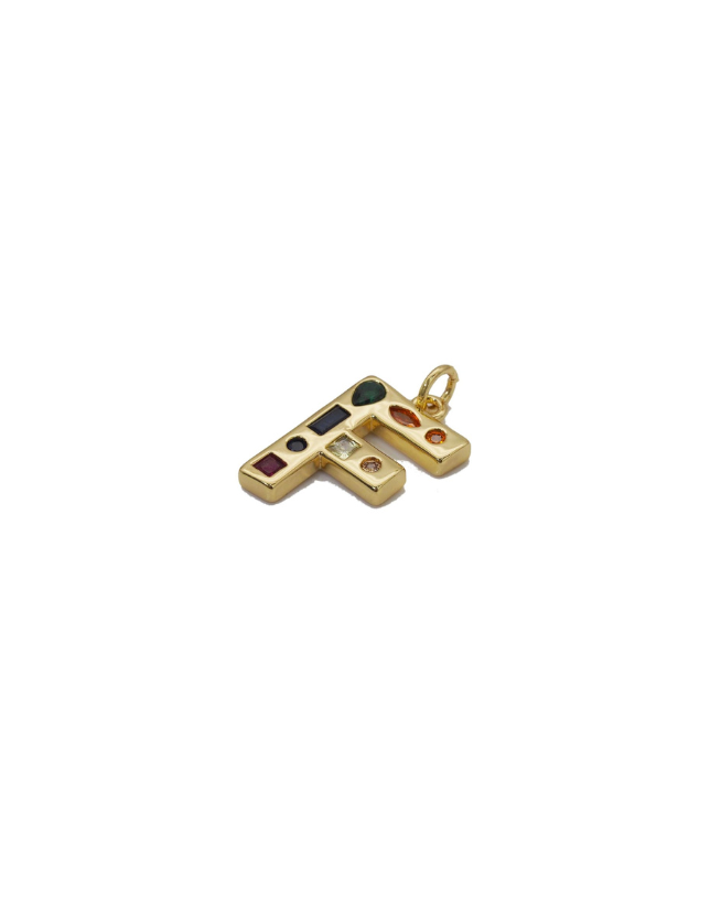 Gold Colorful Baguette Initial Charm
