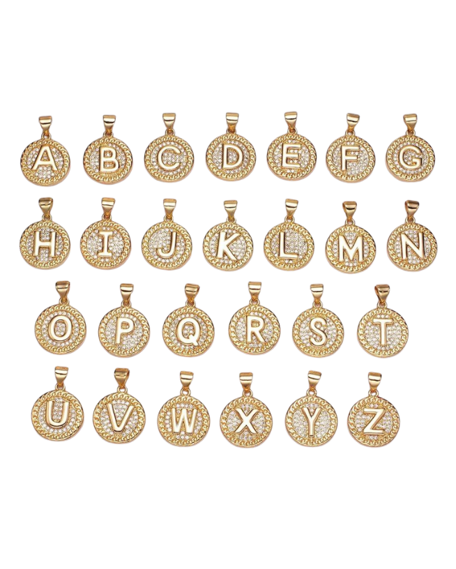 Gold Pave Coin Initial Charm