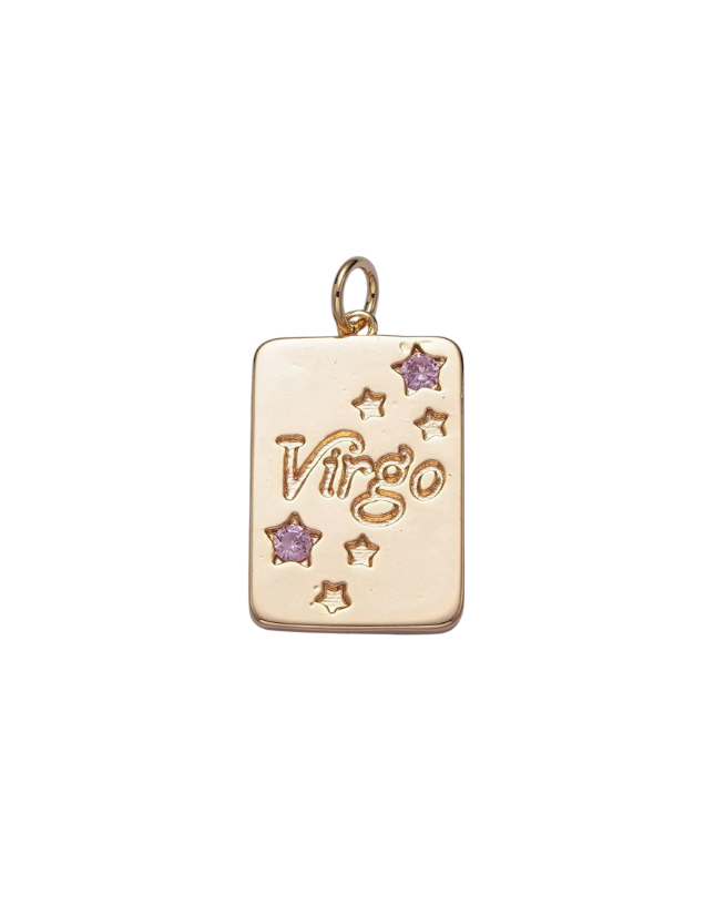 Gold Zodiac Tag with Pink CZ Charm