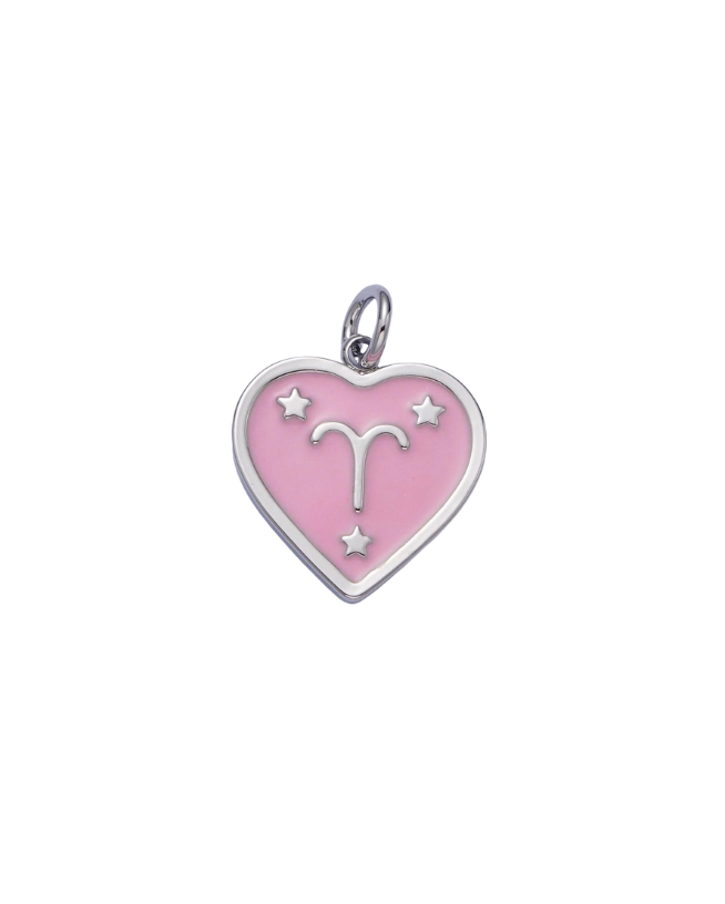 Silver Zodiac Pink Enamel Heart Charm
