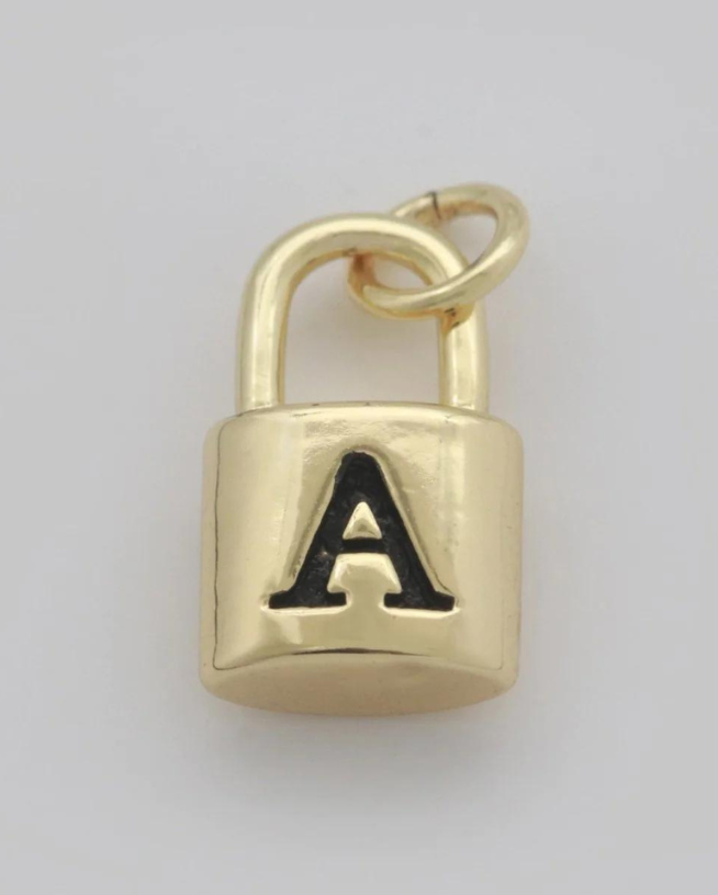 Gold Padlock Initial Charm