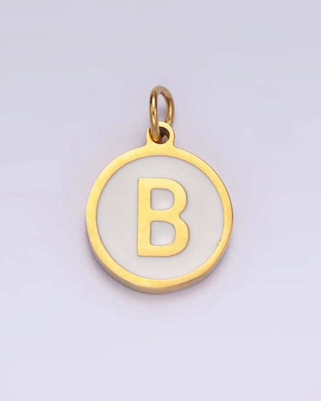 Round White Enamel Initial Charm