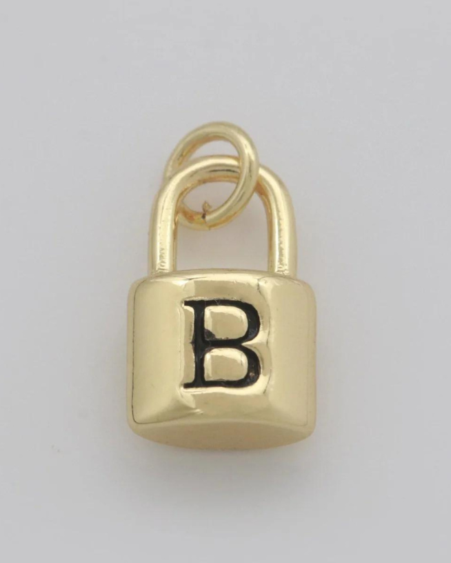 Gold Padlock Initial Charm