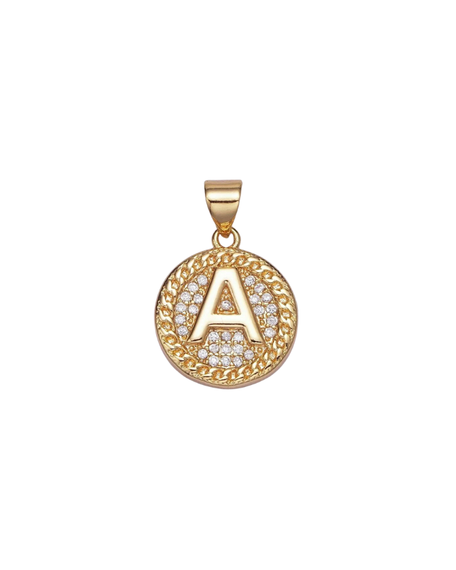 Gold Pave Coin Initial Charm