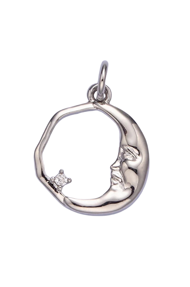 Open Crescent Moon Face Charm