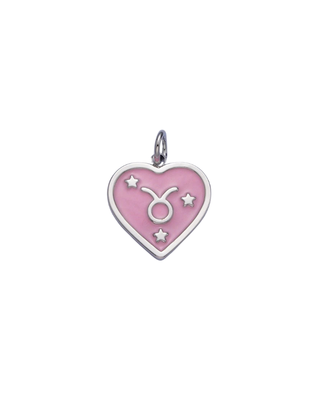 Silver Zodiac Pink Enamel Heart Charm