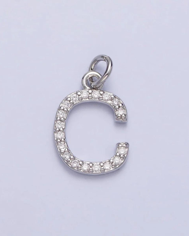 Silver CZ Initial Charm