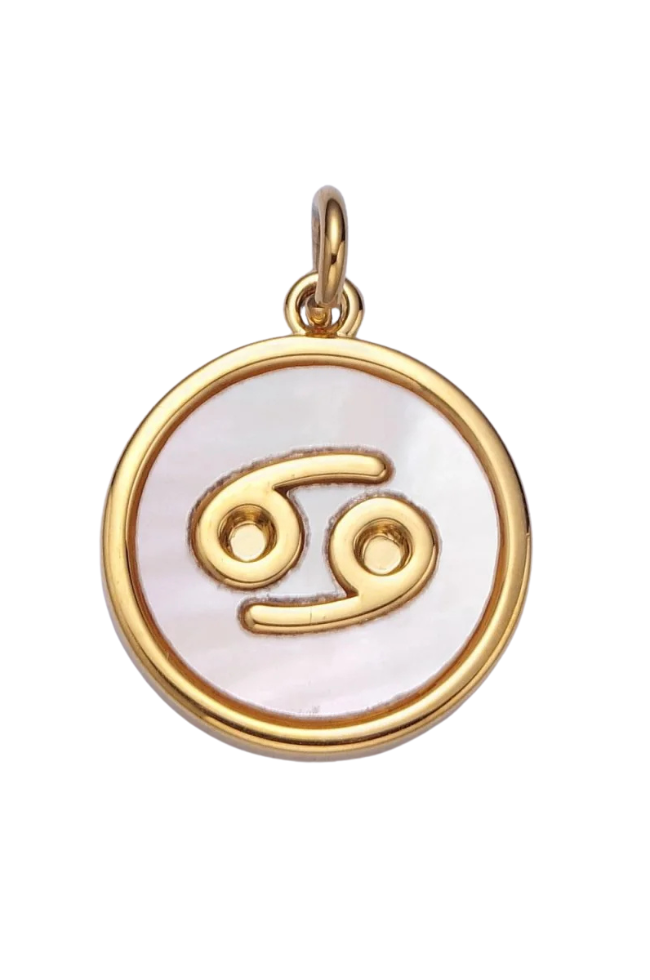 Round White Shell Zodiac Charm