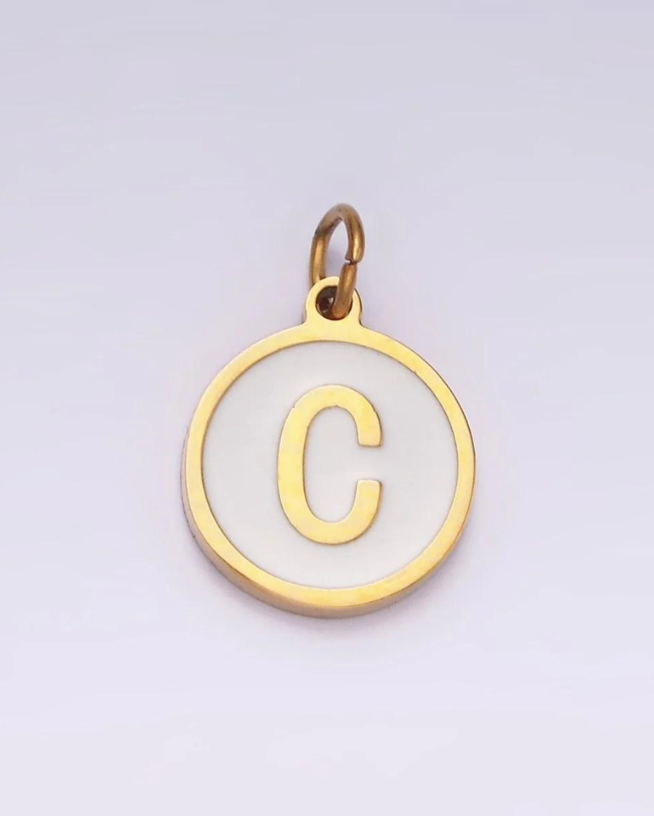 Round White Enamel Initial Charm