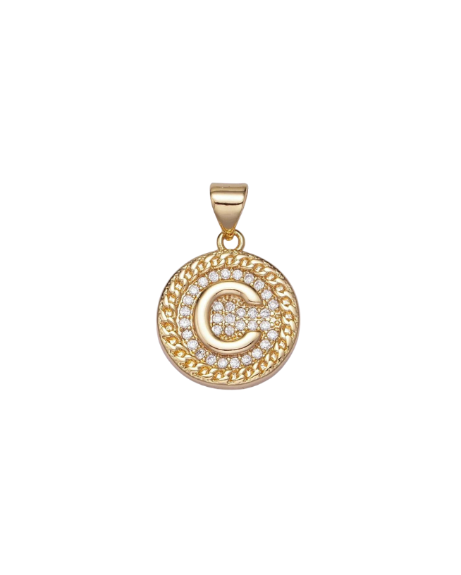 Gold Pave Coin Initial Charm