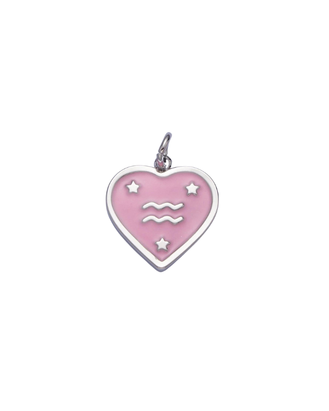 Silver Zodiac Pink Enamel Heart Charm