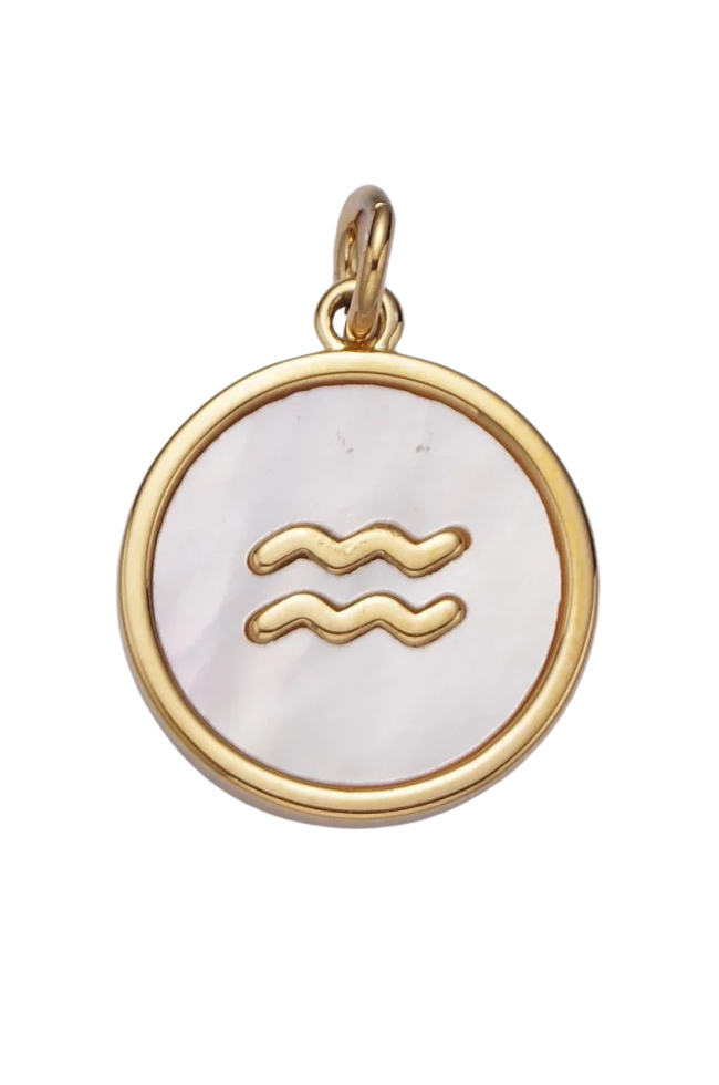 Round White Shell Zodiac Charm