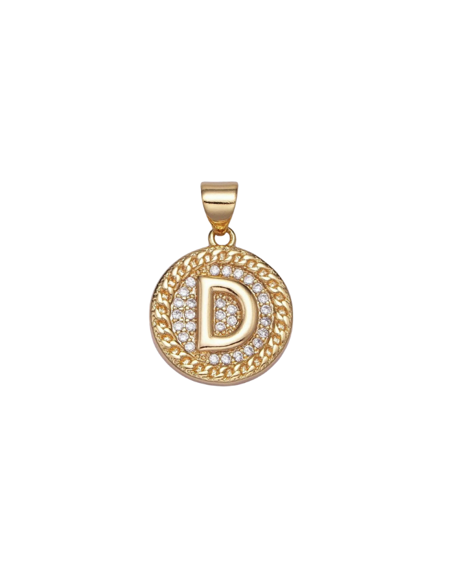 Gold Pave Coin Initial Charm