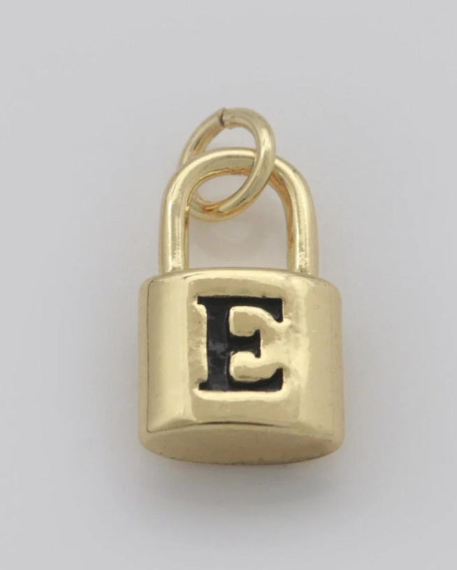 Gold Padlock Initial Charm