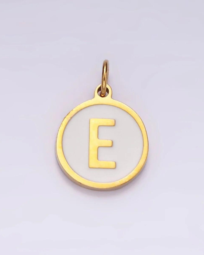 Round White Enamel Initial Charm