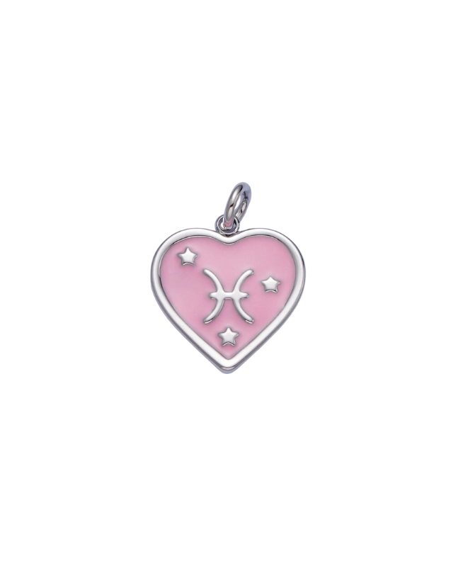Silver Zodiac Pink Enamel Heart Charm