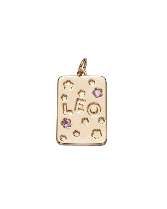 Gold Zodiac Tag with Pink CZ Charm