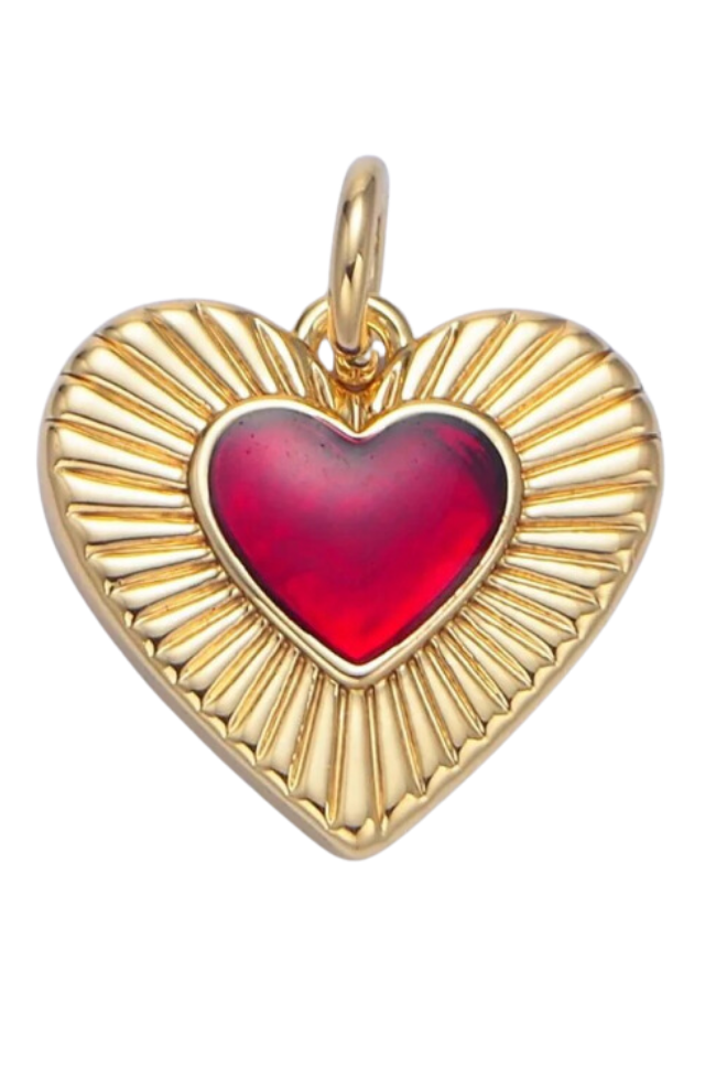 Red Heart Sunburst Charm