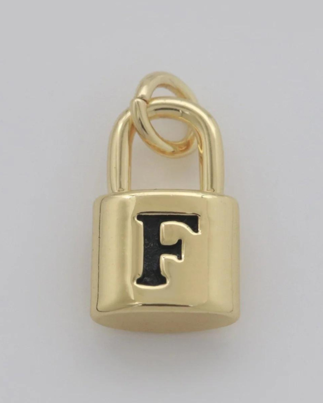 Gold Padlock Initial Charm