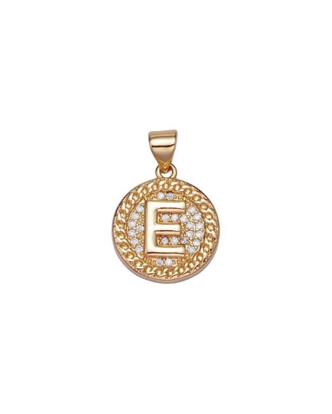 Gold Pave Coin Initial Charm