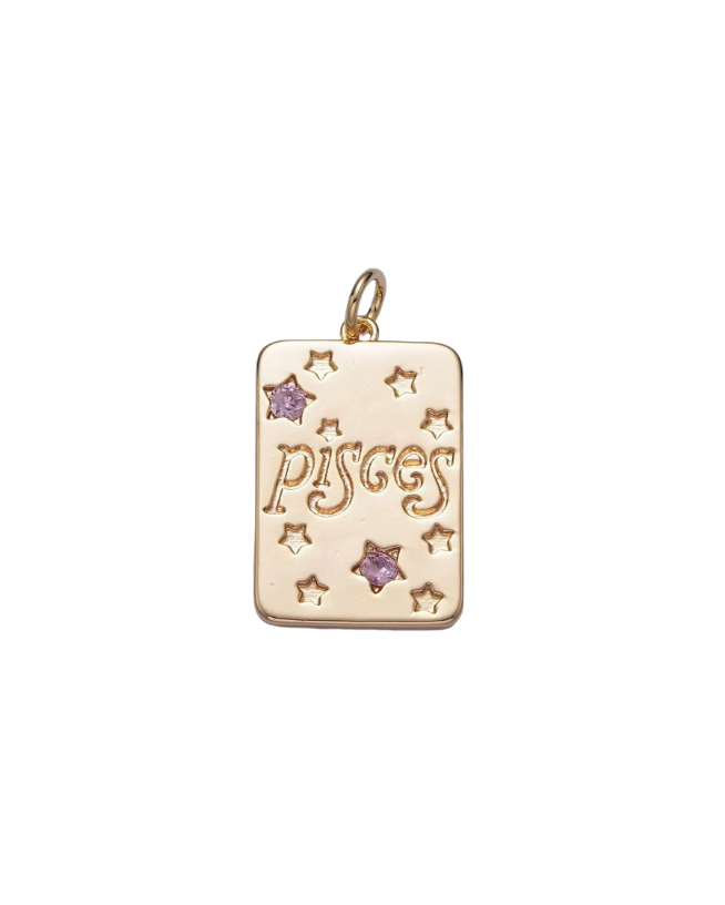 Gold Zodiac Tag with Pink CZ Charm